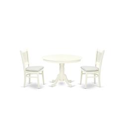 East West Furniture - HLVA3-LWH-C - 3-Piece Dining Table Set- 2 Kitchen Chairs and Modern Kitchen Table - Linen Fabric Seat and Slatted Chair Back - Linen White Finish