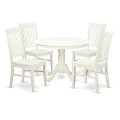 5  Pc  set  with  a  Round  Dinette  Table  and  4  Wood  Dinette  Chairs  in  Linen  White