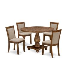 East West Furniture 5-Piece Modern Dining Set - Kitchen Table and 4 Light Tan Color Parson Chairs with High Back - Antique Walnut Finish