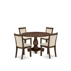 East West Furniture 5-Pcs Dining Table Set - A Modern Kitchen Table and 4 Light Beige Linen Fabric Dining Room Chairs with Stylish Back (Sand Blasting Antique Walnut Finish)