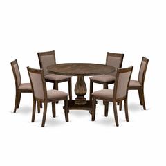 East West Furniture 7-Pc Kitchen Table Set - Wooden Dining Table and 6 Coffee Color Parson Wood Dining Chairs with High Back - Distressed Jacobean Finish