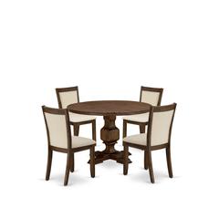 East West Furniture 5-Piece Dining Room Set - An Attractive Dining Table and 4 Lovely Light Beige Linen Fabric Wooden Chairs with Stylish High Back (Sand Blasting Antique Walnut Finish)