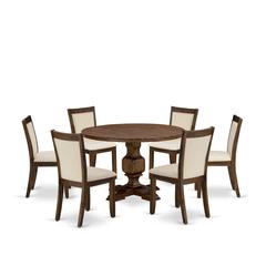 East West Furniture 7-Piece Dining Set - A Gorgeous Kitchen Table and 6 Attractive Light Beige Linen Fabric Wood Dining Chairs with Stylish High Back (Sand Blasting Antique Walnut Finish)