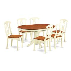 East West Furniture KENL7-WHI-W 7 Piece Modern Dining Table Set Consist of an Oval Wooden Table with Butterfly Leaf and 6 Kitchen Dining Chairs, 42x60 Inch, Buttermilk & Cherry