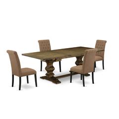 East West Furniture LABR5-71-17 5 Piece Dining Table Set Includes a Rectangle Wooden Table with Removable Leaf and 4 Light Sable Linen Fabric Upholstered Chairs, 42x92 Inch, Jacobean