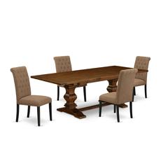 East West Furniture LABR5-81-17 5 Piece Kitchen Table & Chairs Set Includes a Rectangle Removable Leaf Dining Table and 4 Light Sable Linen Fabric Parson Chairs, 42x92 Inch, Walnut
