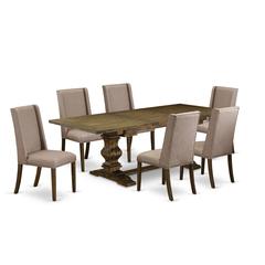 East West Furniture LAFL7-77-16 7 Piece Kitchen Table Set Consist of a Rectangle Dining Table with Removable Leaf and 6 Dark Khaki Linen Fabric Parsons Chairs, 42x92 Inch, Jacobean