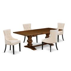 East West Furniture LAFR5-81-02 5 Piece Dining Table Set for 4 Includes a Rectangle Kitchen Table with Removable Leaf and 4 Light Beige Linen Fabric Parsons Chairs, 42x92 Inch, Walnut