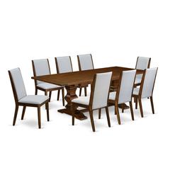 East West Furniture LALA9-88-05 9 Piece Dining Room Furniture Set Includes a Rectangle Wooden Table with Removable Leaf and 8 Grey Linen Fabric Upholstered Chairs, 42x92 Inch, Walnut