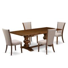 East West Furniture LAVE5-88-04 5Pc Modern Dining Table Set Includes a Dining Table and 4 Upholstered Dining Chairs with Light Tan Color Linen Fabric, Antique Walnut Finish