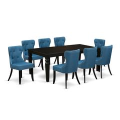 East-West Furniture LGSI9-BLK-21 - A dining room table set of 8 excellent parson dining chairs with Linen Fabric Mineral Blue color and an attractive 18 butterfly leaf rectangle kitchen table using B"