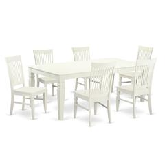 7  PC  Dining  room  set  with  a  Table  and  6  Dining  Chairs  in  Linen  White