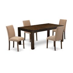 East West Furniture LMAB5-77-47 5Pc Dining Table Set Contains a Dining Room Table and 4 Parsons Dining Chairs with Light Sable Color Linen Fabric, Medium Size Table with Full Back Chairs, Distressed J