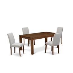 East West Furniture LMAB5-NN-35 5Pc Dining Set Offers a Dinette Table and 4 Parsons Dining Room Chairs with Doeskin Color Linen Fabric, Medium Size Table with Full Back Chairs, Sand Blasting Antique W