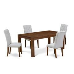 East West Furniture LMEL5-N8-05 5-Pc Modern Dining Set- 4 Upholstered Dining Chairs with Grey Linen Fabric Seat and Button Tufted Chair Back - Rectangular Table Top & Wooden 4 Legs - Antique Walnut Fi