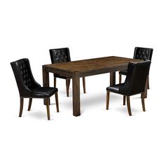 LMFO5-77-49 5-Pc Modern Dining Set with 1 Dining Table and 4 Black Dining Chairs - Distressed Jacobean Finish