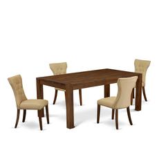 East West Furniture LMGA5-N8-03 5-Pc Dining Table Set- 4 Mid Century Dining Chairs with Brown Linen Fabric Seat and Button Tufted Chair Back and Modern Rectangular Table Top & Wooden 4 Legs - Antique