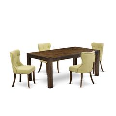 East West Furniture LMSI5-77-37 5-Piece Dining Table Set- 4 Mid Century Dining Chairs with Limelight Linen Fabric Seat and Button Tufted Chair Back - Rectangular Table Top & Wooden 4 Legs - Distressed