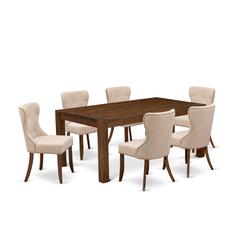East West Furniture LMSI7-N8-04 7-Piece Kitchen Dining Set- 6 Kitchen Parson Chairs with Light Tan Linen Fabric Seat and Button Tufted Chair Back - Rectangular Table Top & Wooden 4 Legs - Antique Waln