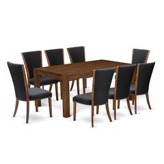 East West Furniture LMVE9-N8-24 9Pc Dinette Set Contains a Wood Table and 8 Parsons Dining Chairs with Black Color Linen Fabric, Sand Blasting Antique Walnut Finish