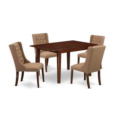 East West Furniture MLFO5-MAH-47 5-Piece Dinette Set Includes 1 Butterfly Leaf Rectangular Kitchen Table and 4 Light Sable Linen Fabric Parson Dining Chairs with Button Tufted Back - Mahogany Finish