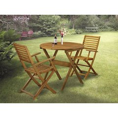 East West Furniture 3-Piece Folding Patio Set Contains a Folding Patio Table and 2 Outdoor Bistro Chairs Suitable for Garden, Terrace, Bistro, and Porch - Natural Oil Finish