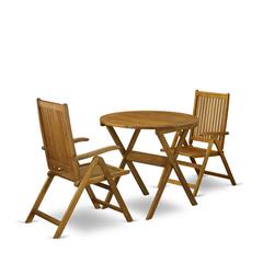 MNCN3C5NA 3-Pc Patio Outdoor Dining Table Set Consists of a Folding Camping Table and 2 Outdoor Patio Chairs - Natural Oil Finish