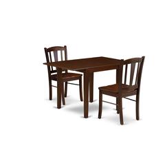 NDDL3-MAH-W - 3-Piece Kitchen Table Set- 2 Dining Chair with Wooden Seat and Slatted Chair Back - Dropleafs Kitchen Dining Table - Mahogany Finish