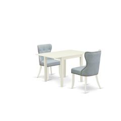 East-West Furniture NDSI3-LWH-15 - A dining table set of two great parson chairs with Linen Fabric Baby Blue color and a gorgeous drop leaf rectangle dining table with Linen White color