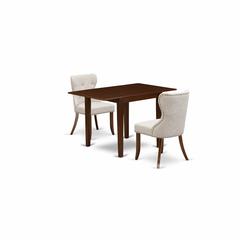 East-West Furniture NDSI3-MAH-35 - A dining room table set of two amazing kitchen chairs with Linen Fabric Doeskin color and a stunning drop leaf rectangle kitchen table with Mahogany Finish