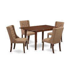 East West Furniture NFFO5-MAH-47 5-Piece Dining Room Table Set Includes 1 Butterfly Leaf Dining Table and 4 Light Sable Linen Fabric Parson Chairs with Button Tufted Back - Mahogany Finish
