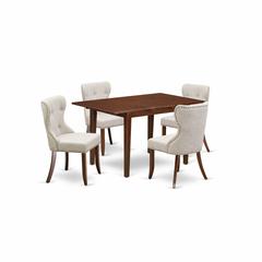 East-West Furniture NFSI5-MAH-35 - A dining table set of 4 fantastic parson dining chairs with Linen Fabric Doeskin color and an attractive 12" butterfly leaf rectangle wooden dining table with Mahoga