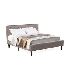 NLF-14-K Nolan Platform Bed Frame-Button Tufted Brown Taupe Velvet Fabric Upholstered Headboard & Footboard, Black Legs, King Size