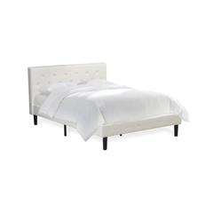 NLF-19-F Nolan Platform Bed Frame - Button Tufted White Velvet Fabric Padded Headboard & Footboard, Black Legs, Full Size