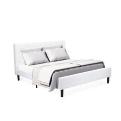 NLF-19-K Nolan Platform Bed - Button Tufted White Velvet Fabric Upholstered Headboard & Footboard, Black Legs, King Size