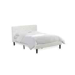 NLF-19-Q Nolan Platform Bed Frame - Button Tufted White Velvet Fabric Padded Headboard & Footboard, Black Legs, Queen Size