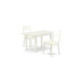 East West Furniture NOAD3-LWH-LC 3-Pc Modern Dining Table Set 2 Modern Dining Chairs with Ladder Back and a Faux Leather Seat and Butterfly Leaf Dining Table with Rectangular Top and 4 Legs- Linen Whi