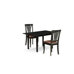 East West Furniture NOAV3-BLK-LC 3-Pc Dining Set 2 Upholstered Dining Chairs with Slatted Back and a Faux Leather Seat and Butterfly Leaf Dinette Table with Rectangular Top and 4 Legs- Black Finish
