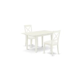 East West Furniture NOBO3-WHI-LC 3-Piece Kitchen Set 2 Dining Room Chairs with X-Back and a Faux Leather Seat and Butterfly Leaf Dining Table with Rectangular Top and 4 Legs- Linen White Finish