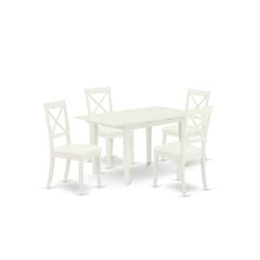 East West Furniture NOBO5-WHI-LC 5-Pc Rectangular Dinette Set 4 Dining Chairs with X-Back and a Faux Leather Seat and Butterfly Leaf Dining Room Table with Rectangular Top and 4 Legs- Linen White Fini