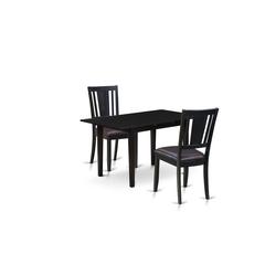 East West Furniture NODU3-BLK-LC 3-Pc Rectangular Dining Table Set 2 Wooden Dining Chairs with Panel Back and A Faux Leather Seat and Small Butterfly Leaf Rectangular Dining Table with Rectangular Top