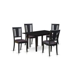 East West Furniture NODU5-BLK-LC 5-Pc Rectangular Dining Table Set 4 Dining Chairs with Panel Back and a Faux Leather Seat and Butterfly Leaf Dining Table with Rectangular Top and 4 Legs- Black Finish