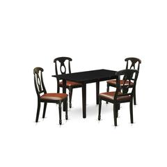 East West Furniture NOKE5-BLK-LC 5-Pc Dining Room Set 4 Dining Room Chairs with Napoleon Back and a Faux Leather Seat and Wooden Dining Table with Butterfly Leaf Rectangular Top and 4 Legs- Black Fini