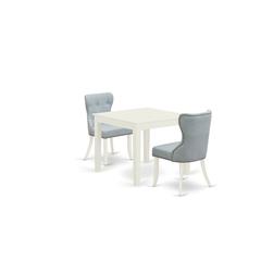 East-West Furniture OXSI3-LWH-15 - A dining room table set of 2 great dining room chairs with Linen Fabric Baby Blue color and a gorgeous wood table with Linen White color