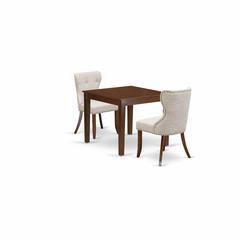 East-West Furniture OXSI3-MAH-35 - A dining room table set of 2 excellent kitchen dining chairs with Linen Fabric Doeskin color and a beautiful wood kitchen table in Mahogany Finish