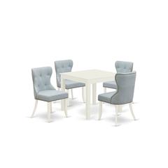 East-West Furniture OXSI5-LWH-15 - A kitchen table set of 4 wonderful dining chairs with Linen Fabric Baby Blue color and a stunning Square kitchen table with Linen White color
