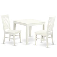3  Pc  square  Kitchen  Table  and  2  hard  wood  Chairs  for  Dining  room  in  Linen  White