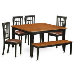 6  PC  Dining  room  set  with  bench-Dining  Table  and  4  Wooden  Dining  Chairs  plus  a  bench
