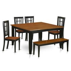 6-PC  Dining  room  set  with  bench-Dining  Table  and  4  Wooden  Dining  Chairs  plus  a  bench