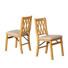 Plano Dining Chairs with PU Leather Seat, 3-X Back, Set of 2, Oak Wood Finish